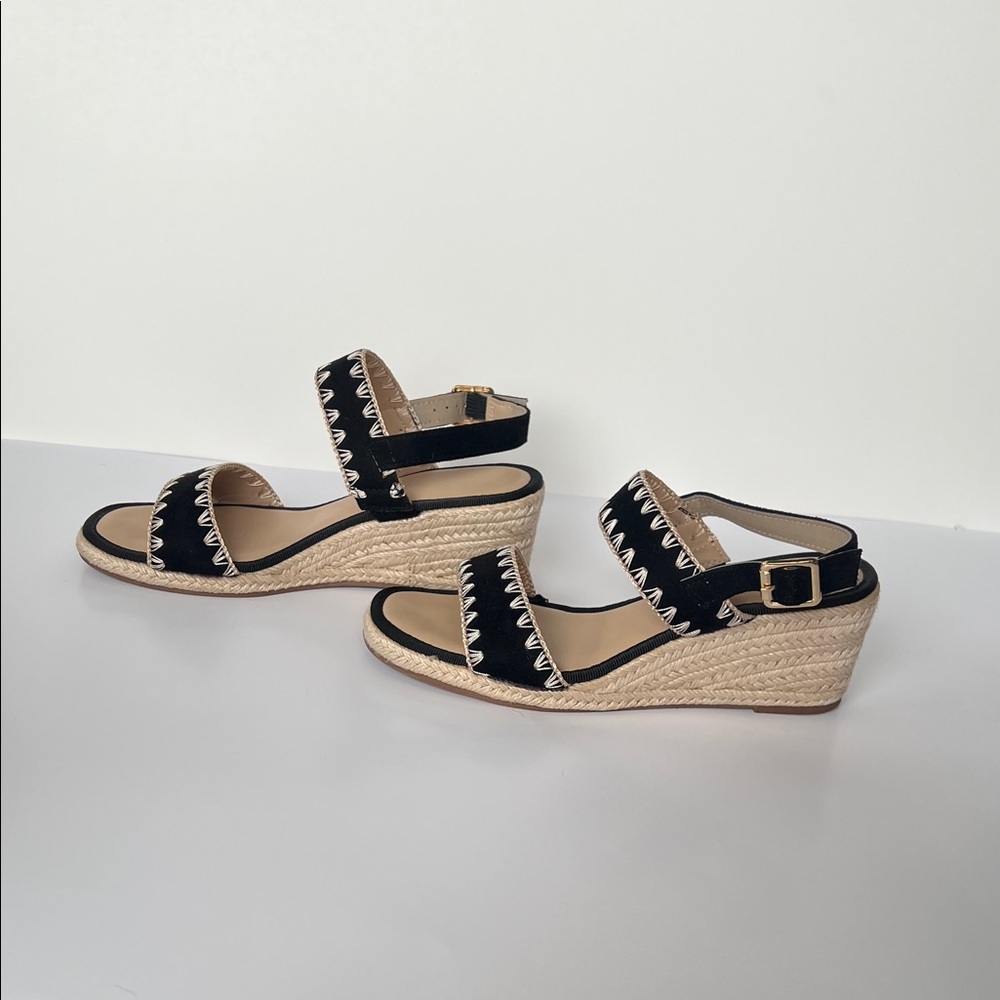 Black Suede & Rope Wedge Sandals - Picture 4 of 9